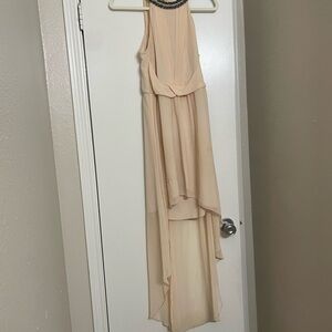 Prom Dress B Darlin Pale Peach High-Low Chiffon Dress with Beaded Neckline